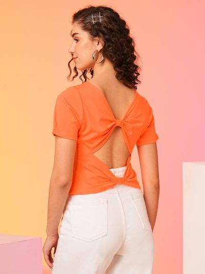 Globus Women Orange Bow Detail Styled Back Party Top