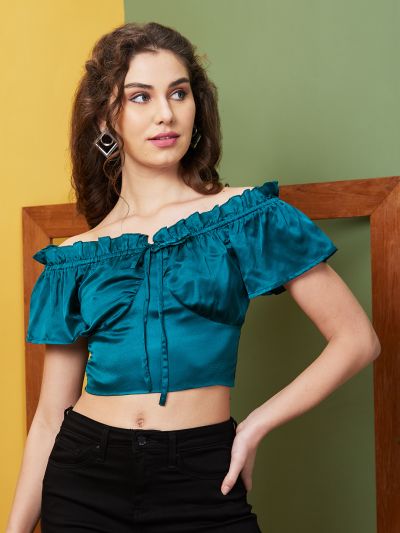 Globus Women Green Solid Party Off-Shoulder Top