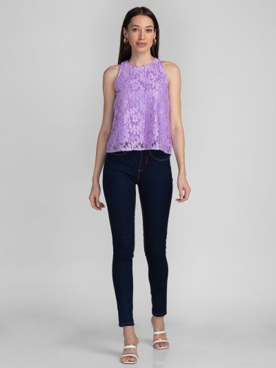 Globus Lavender Self Design Lace Top