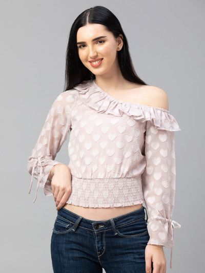 Globus Pink Self Design Crop Top