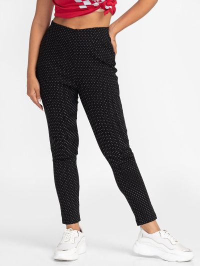 Globus Black Printed Skinny Fit Cropped Peg Trousers