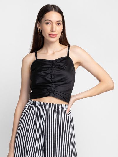 Globus Black Solid Strappy Crop Top