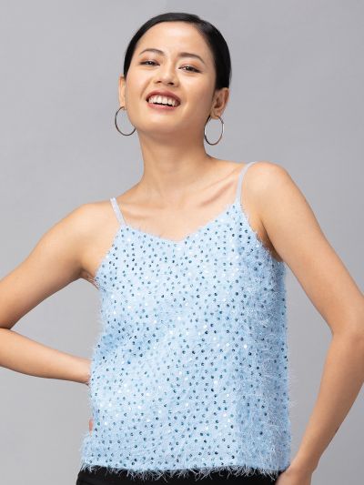 Globus Blue Embellished Strappy Top