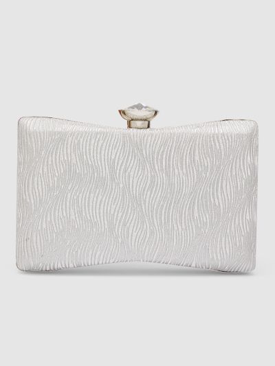 Globus Women Silver Embellished Party Box Clutch