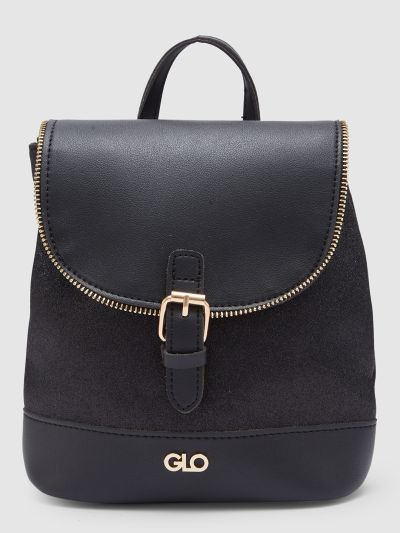 Globus Women Black Textured Vegan Leather Backpack