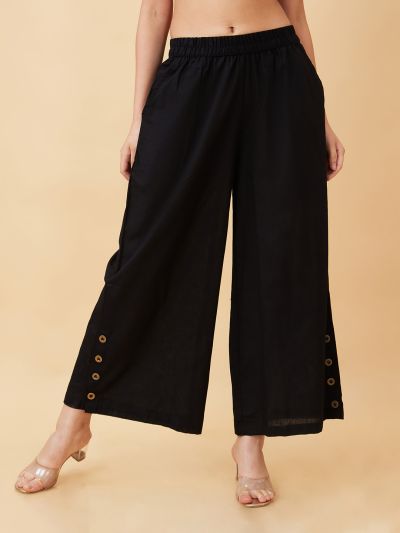 Globus Women Black Buttons Detail Wide Leg Ethnic Palazzos