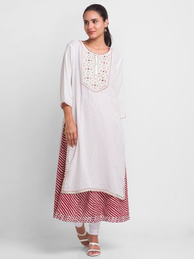 Globus Off White Embroidered Kurta