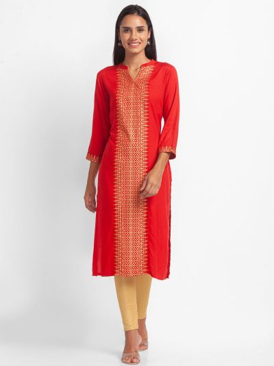 Globus Red Printed Kurta