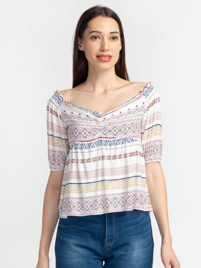 Globus White Printed Top