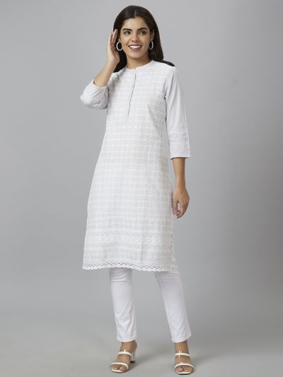 Globus Women Grey Embroidered Straight Kurta