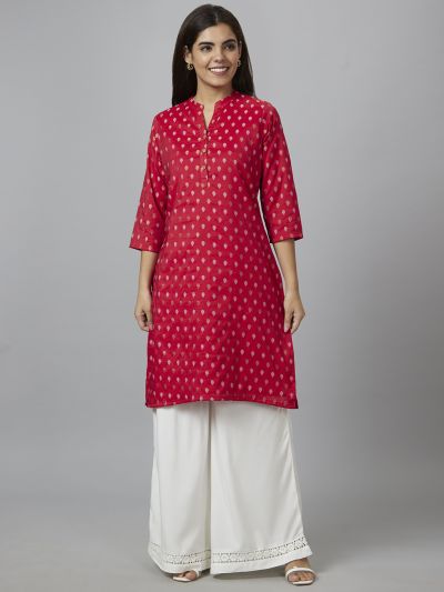 Globus Women Red Printed Straight Kurta