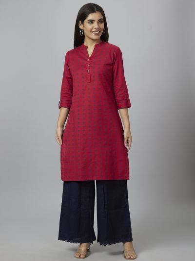 Globus Women Red Printed Straight Kurta