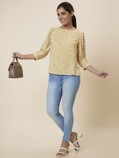 Globus Women Yellow Striped Viscose Top