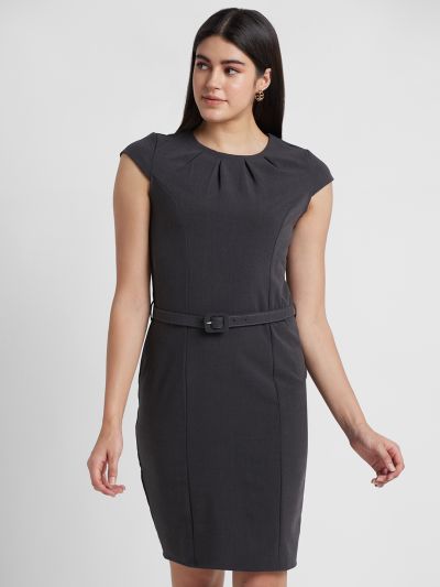 Globus Women Grey Solid Belted Bodycon Dress