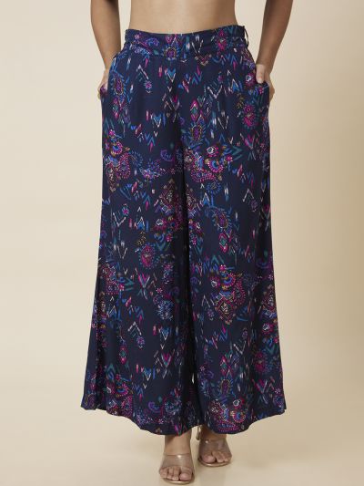 Globus Women Navy Wide Leg Palazzo