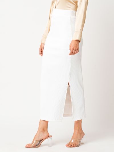 Globus Women White High-Rise Stretchable Side Slit Workwear Maxi Pencil Skirt