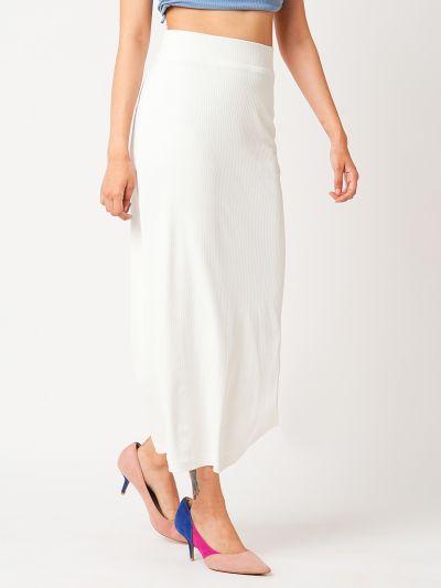 Globus Women Off White High-Rise Stretchable Side Slit Workwear Maxi Pencil Skirt