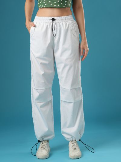 Globus Women White Mid-Rise Relaxed Fit Drawstring Waist Toggles Hem Cargo Trousers