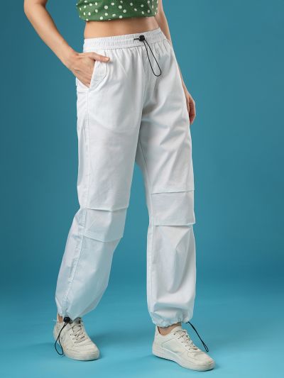 Globus Women White Mid-Rise Relaxed Fit Drawstring Waist Toggles Hem Cargo Trousers