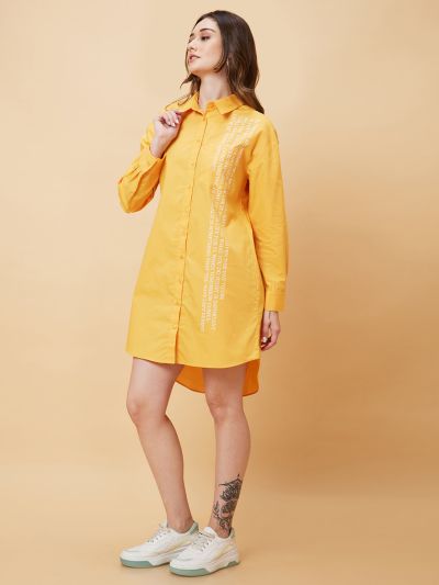 Globus Women Yellow Typography Print Shirt Dress