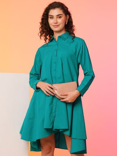 Globus Women Green Asymmetric Loose Fit A-Line Dress