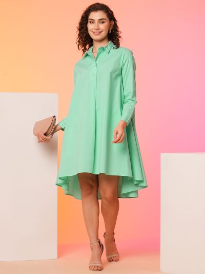 Globus Women Green Asymmetric Loose Fit A-Line Dress