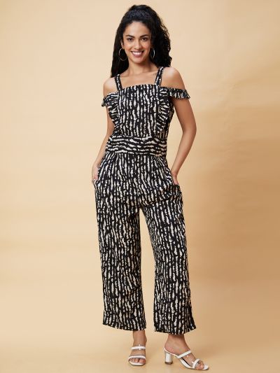 Globus Women Black Animal Print Casual Jumpsuit