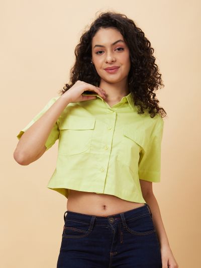 Globus Women Lime Solid Casual Shirt Style Top