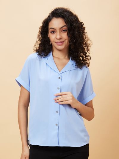 Globus Women Blue Solid Casual Shirt Style Top