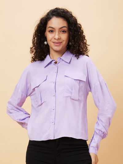 Globus Women Lavender Solid Casual Shirt Style Top