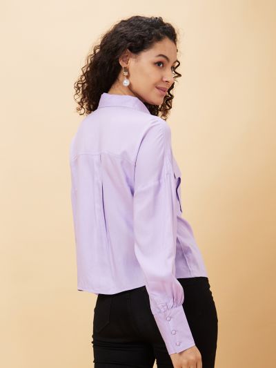 Globus Women Lavender Solid Casual Shirt Style Top