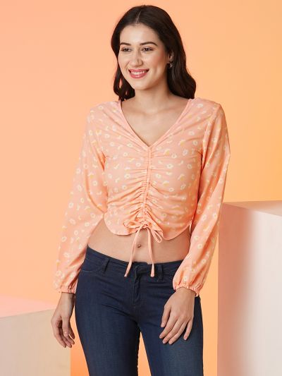 Globus Women Peach V-Neck Full Sleeves Top