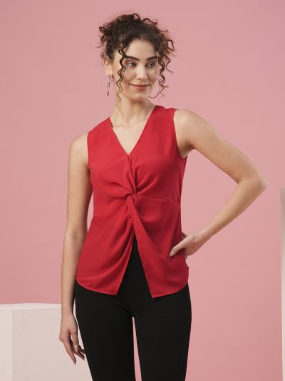 Globus Women Red V-Neck Sleeveless Party Top