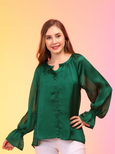 Globus Women Green Reglan Sleeve Party Top