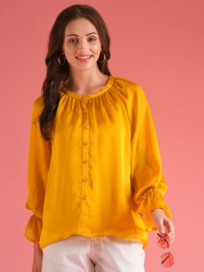 Globus Women Yellow Loose Fit Raglan Sleeves Shirt Style Workwear Top