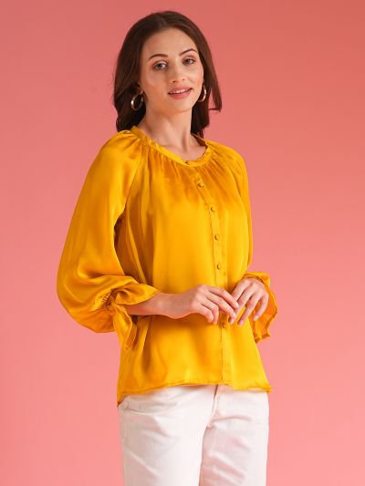 Globus Women Yellow Loose Fit Raglan Sleeves Shirt Style Workwear Top