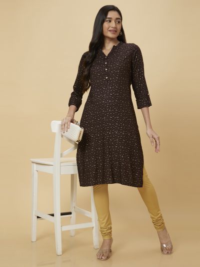 Globus Women Brown Printed Straight Kurta