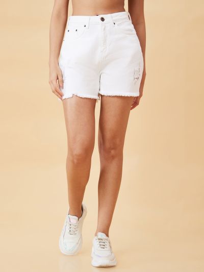 Globus Women White Regular Fit Denim Shorts