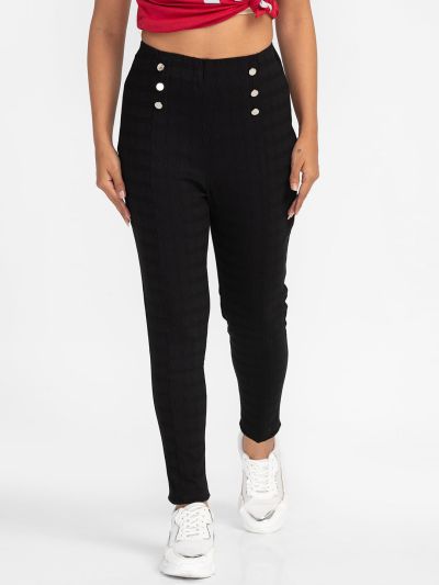 Globus Black Checked Skinny Fit Cropped Peg Trousers