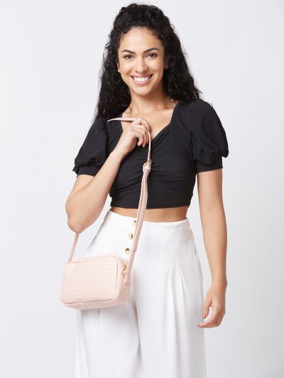 Globus Women Dusty Pink Textured Casual Sling Bag
