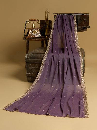 Globus Women Purple Sequinned Silk Festive Dupatta