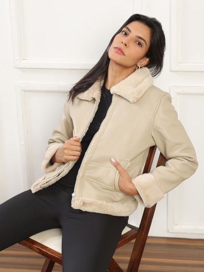 Globus Women Camel Brown Soft Functional Spread Collar Front Zip Winterwear Jacket
