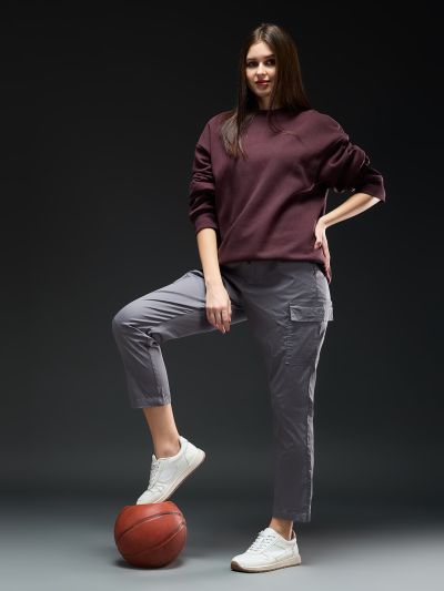 Globus Women Grey Mid-Rise Drawstring Waist Tapered Fit Pocket Detail Cargo Trousers 