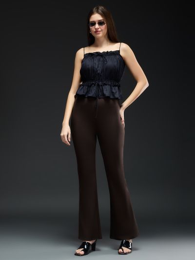 Globus Women Chocolate Mid-Rise Stretchable Bootcut Workwear Trousers