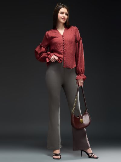 Globus Women Mouse High-Rise Stretchable Bootcut Workwear Trousers