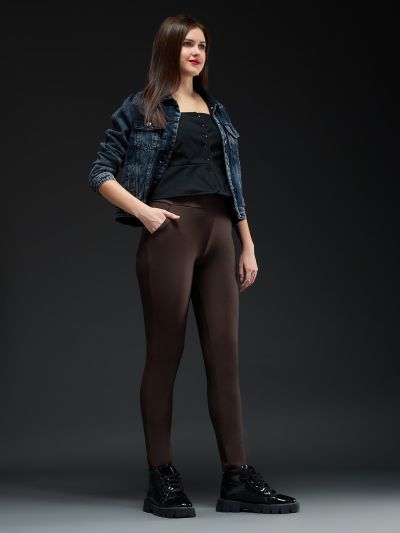 Globus Women Coffee Brown Mid-Rise Stretchable Pintuck Detail Tapered Fit Workwear Trousers