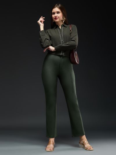 Globus Women Olive Mid-Rise Straight Fit Workwear Trousers