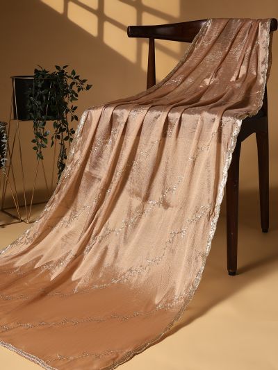 Globus Women Gold Sequinned & Zari Embroidered Scalloped Border Festive Dupatta