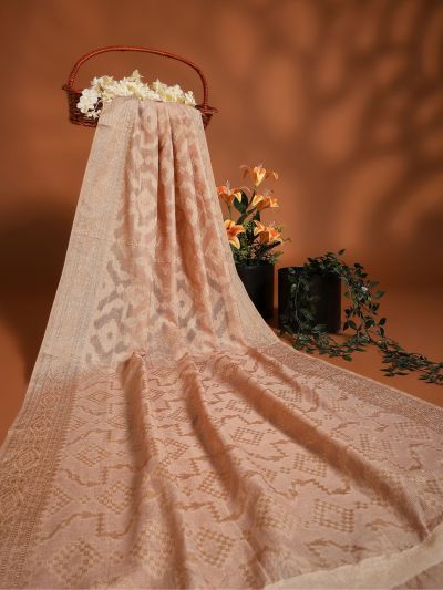 Globus Women Gold Geometric Woven Design Tasselled Border Brocade Festive Dupatta