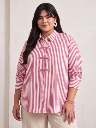 Globus Women Brown Vertical Striped Spread Collar Long Cuffed Sleeves Cotton Shirt